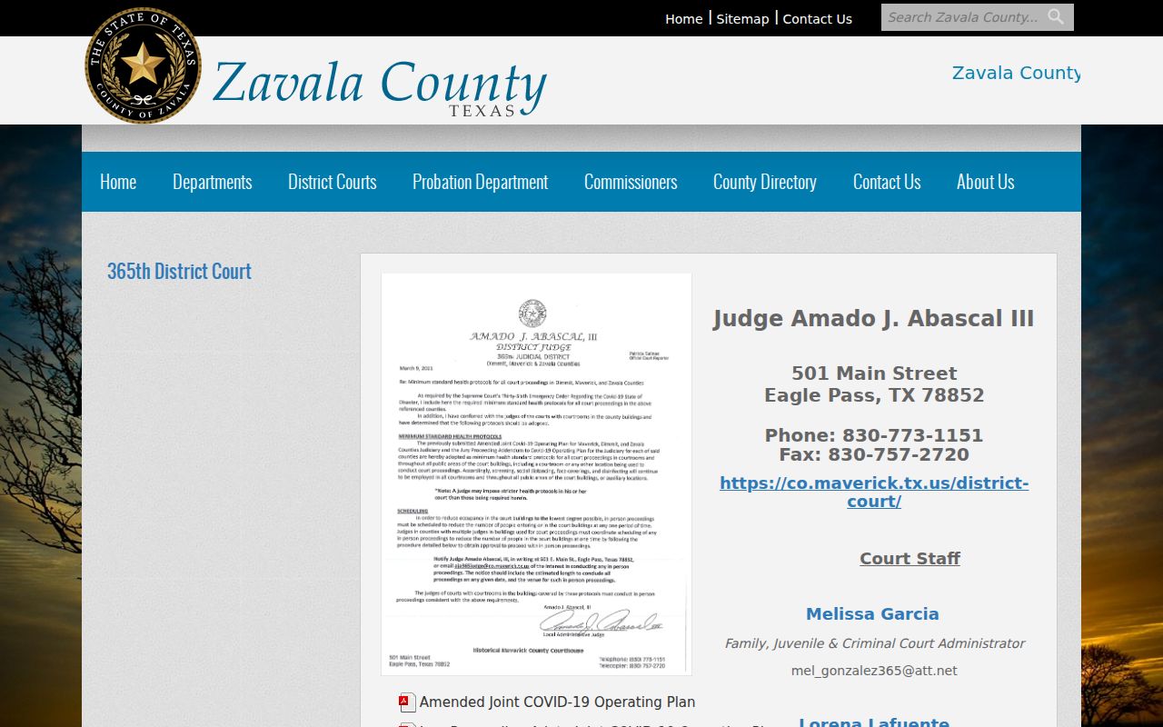 Official Zavala County page for the 365th Judicial District Court