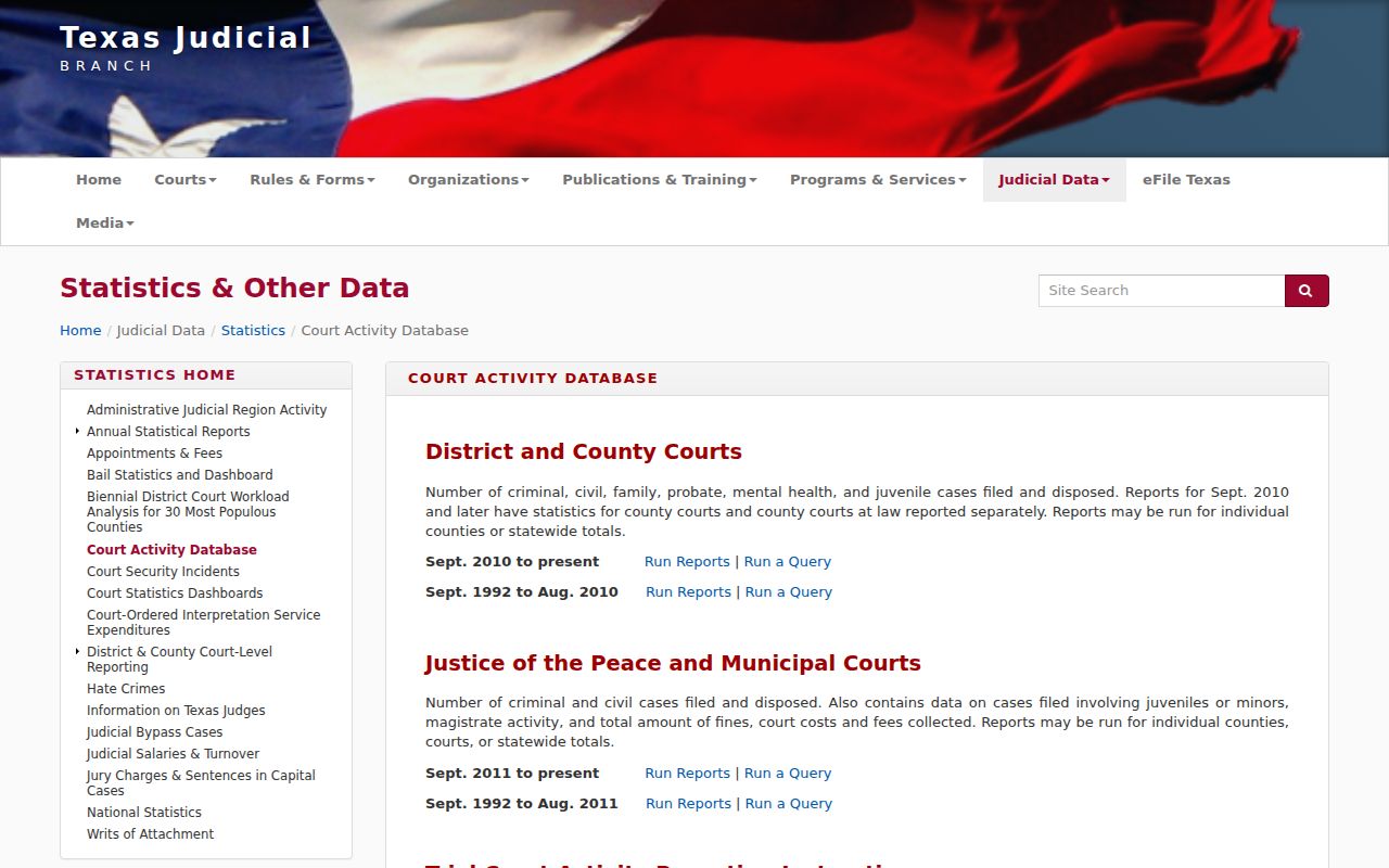 Zavala County court docket activity database interface