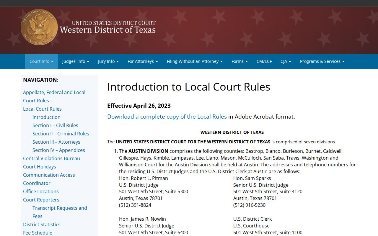 Zavala County federal court docket Del Rio Division information