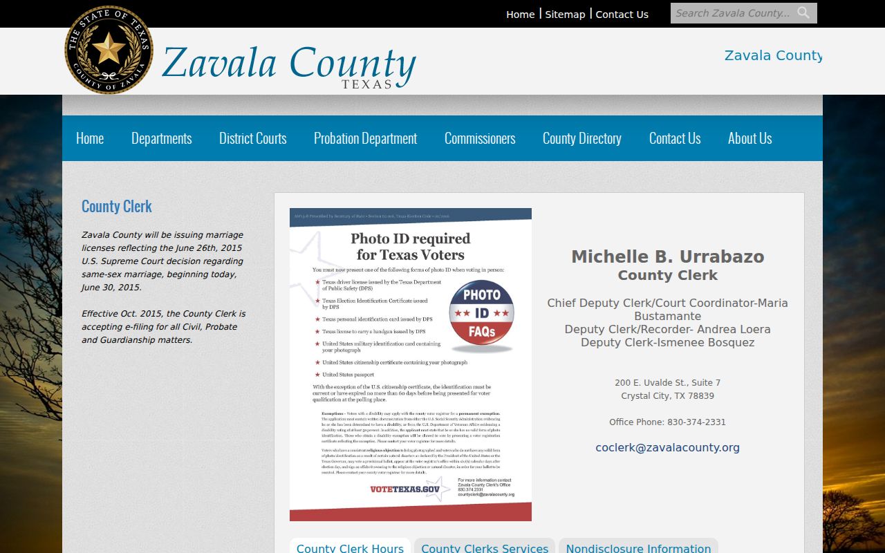Zavala County Clerk records and forms page
