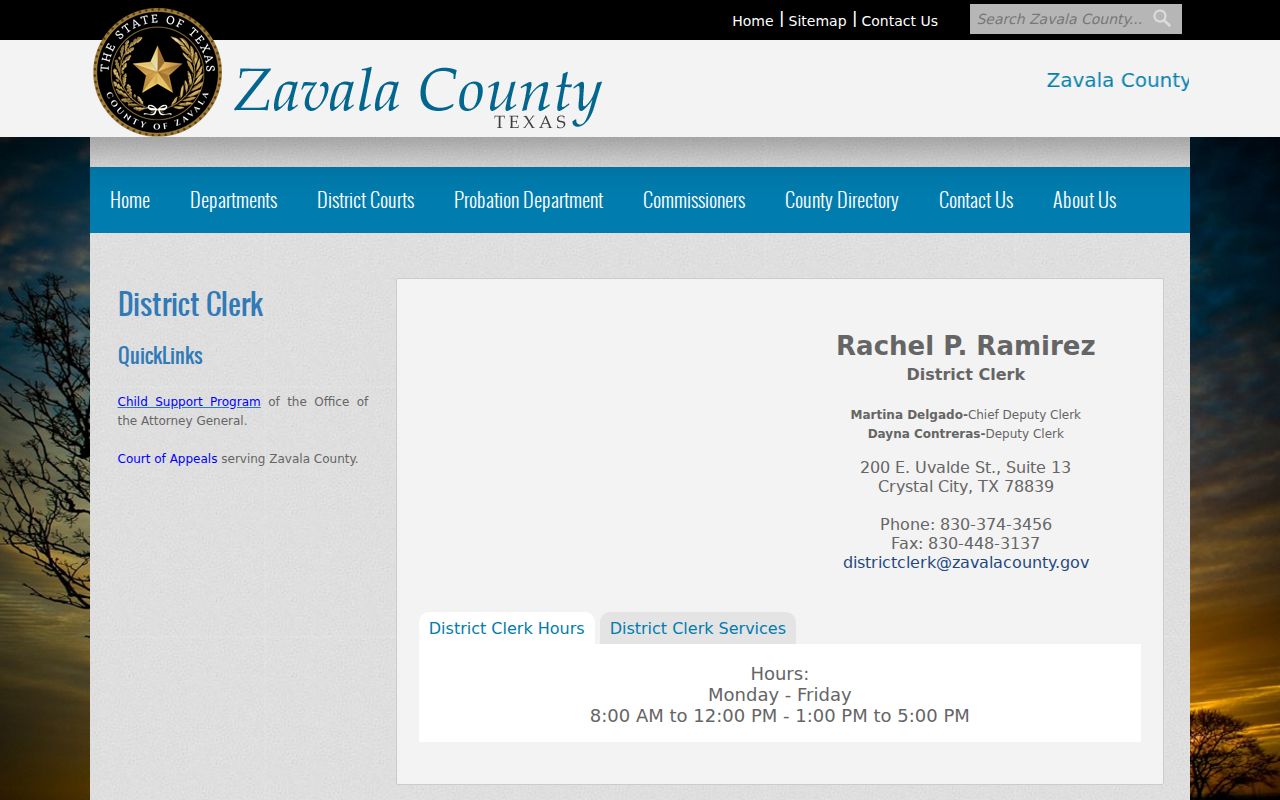 Zavala County District Clerk office contact page